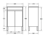 600mm X 365mm PVC Floor Standing Vanity Legs